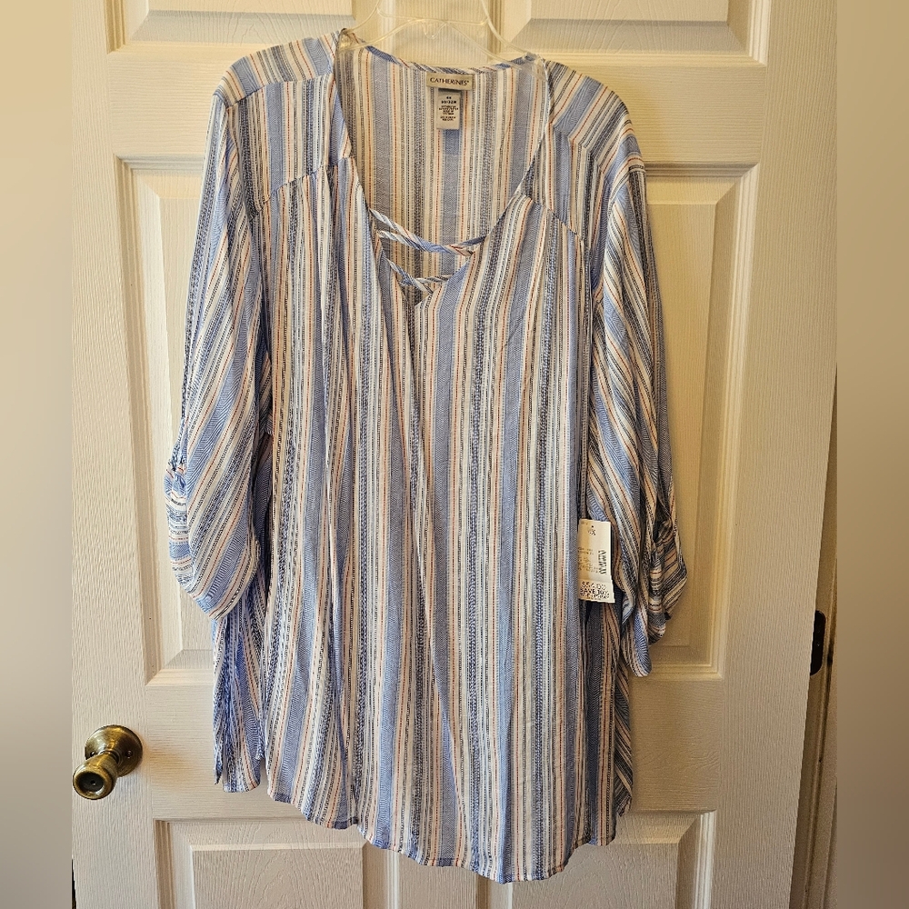 Catherines Blue and White Striped Blouse